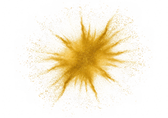 Gold glitter powder explosion isolated on transparent background