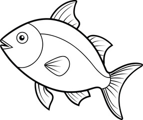top view fish outline vector illustration on white background