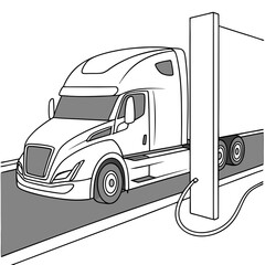 White Semi-Truck Charging at Electric Station
