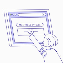 Woman Downloading Invoice on Computer Screen