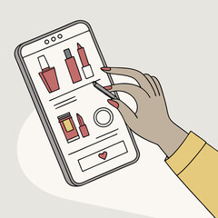 Woman's Hand Using Stylus to Shop Makeup Online on Smartphone