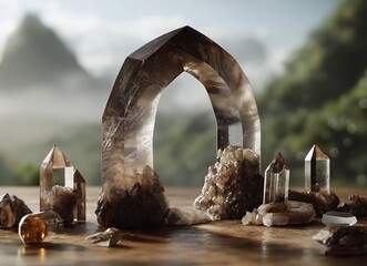 Fototapeta premium Crystal Archway Surrounded by Gemstones in Nature 