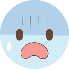 Pale, scared, sweaty blue emoji with an open mouth