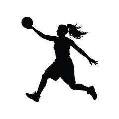 Silhouette of a female basketball player in midair making a shot, a woman throwing basketball silhouette vector illustration