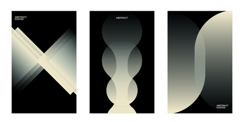 Modern gradient poster background vector set. Minimalist cover template with vibrant perspective geometric prism shapes in motion. Ideal design for social media, cover, banner, flyer