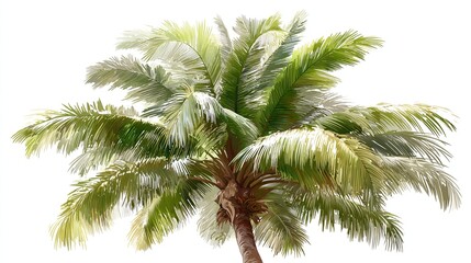 Fototapeta premium Isolated palm tree with feathery green fronds against a bright white background