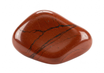 A smooth, polished red jasper stone with subtle dark veining, isolated on a transparent background