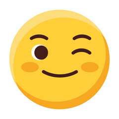 Fototapeta premium A cheerful yellow emoji face with a smile and a wink