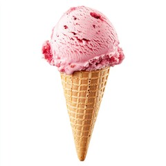 Pink ice cream scoop in a waffle cone