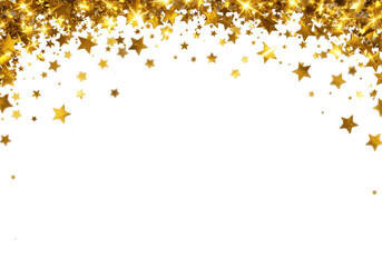 Golden stars falling from the top forming an arc, isolated on transparent background, perfect for festive celebrations and luxury events