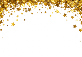 Golden stars falling from the top forming an arc, isolated on transparent background, perfect for festive celebrations and luxury events