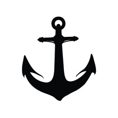 Black silhouette of nautical anchor illustration on clean white background, anchor ship silhouette vector illustration