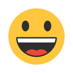 Fototapeta premium A bright yellow smiley face emoticon with a wide open mouth and happy eyes, conveying joy and laughter, isolated on a