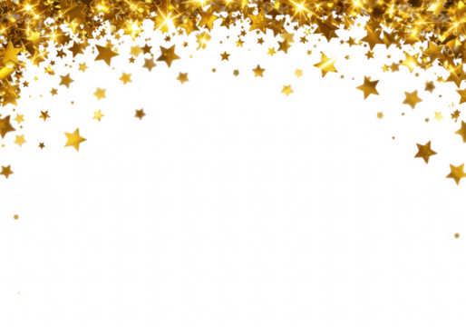 Golden stars falling from the top forming an arc, isolated on transparent background, perfect for festive celebrations and luxury events
