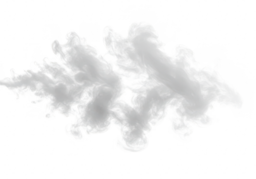 A wispy cloud of smoke or fog, isolated on a transparent background, creating an abstract and ethereal texture