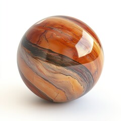 Polished, spherical stone orb with swirling, variegated, amber and brown bands