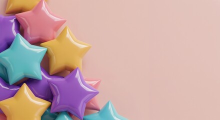 Obraz premium Colorful star-shaped balloons in pastel colors on pink background 