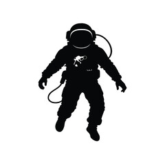 Silhouette of an astronaut floating in space against a plain white background, astronaut in spacewalk iso silhouette vector illustration © MdShahriar
