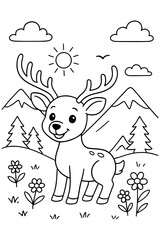 Coloring page of deer for kids coloring book