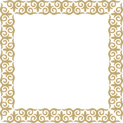 Vector golden square Kazakh national ornament. Ethnic pattern of the peoples of the Great Steppe,
