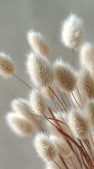 Obraz premium Fluffy light-colored bunny tail grasses on soft background, symbolizing calm for autumn Thanksgiving decor.