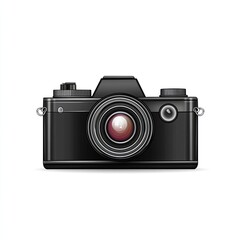 Fototapeta premium Black vintage camera, front view, isolated on white