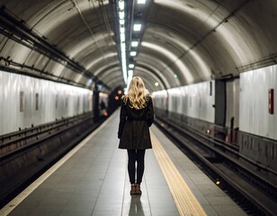 Obraz premium Woman in subway tunnel