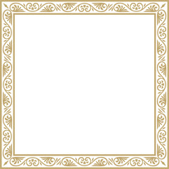 Vector golden square classic byzantine ornament. Rectangle, border, Ancient Greece, Eastern Roman Empire frame. Decoration of the Russian Orthodox Church

