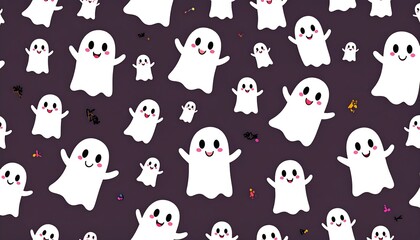 Cute cartoon ghosts on a dark background