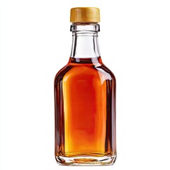 Small, clear glass bottle with amber liquid and wooden cap