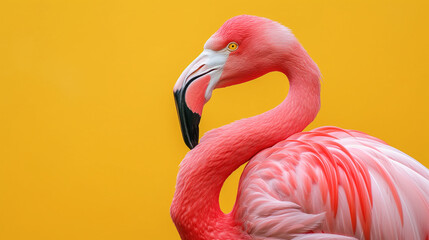 Fototapeta premium Flamingo rosa em um fundo amarelo vibrante