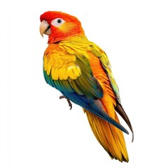 Obraz premium Vibrant parrot in profile view, showcasing colorful plumage against a white background