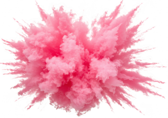 Vibrant pink powder explosion isolated on transparent background, representing energy and celebration