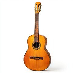 Obraz premium Wooden acoustic guitar, light orange-brown finish, isolated on white