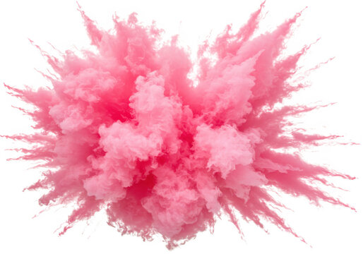 Vibrant pink powder explosion isolated on transparent background, representing energy and celebration