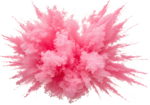 Vibrant pink powder explosion isolated on transparent background, representing energy and celebration
