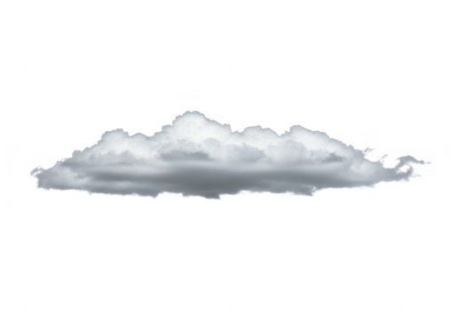 A single fluffy gray cloud isolated on a transparent background, representing weather and atmosphere