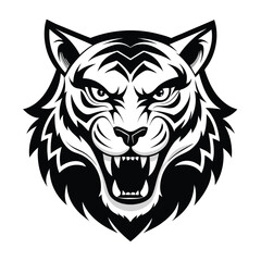 Fototapeta premium A powerful and symmetrical logo of a snarling tiger's face, on a clean background