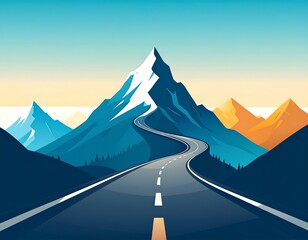 Winding road leading to a snow-capped mountain peak