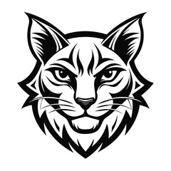Fototapeta premium A symmetrical logo design featuring the focused and watching face of a wildcat