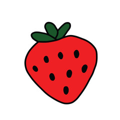 Cute Strawberry Cartoon Illustration Icon, Simple Red Strawberry Clipart, Minimal Strawberry Fruit Drawing Logo Flat Design