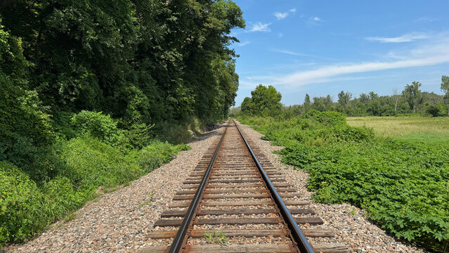 train tracks through the countryside