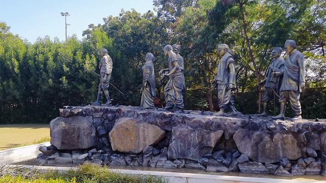 stone statue of indian freedom fighters displayed at outdoor