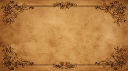 Ancient Vintage Parchment Paper – Ornate Decorative Frame with Textured Old Paper Background