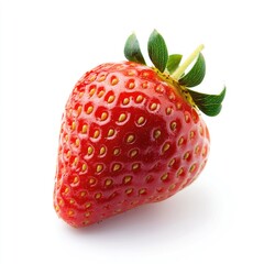 Close-up of a single, vibrant red strawberry with green leaves (3)