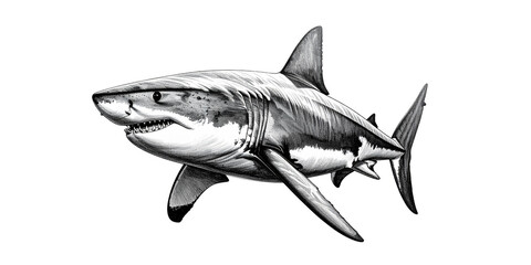 Fototapeta premium A stylized great white shark vector illustration swims with powerful fins in the deep blue ocean