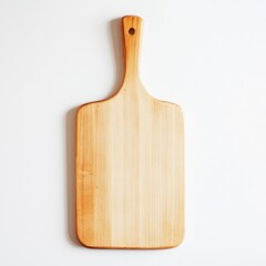 Light-colored wooden rectangular cutting board with a handle