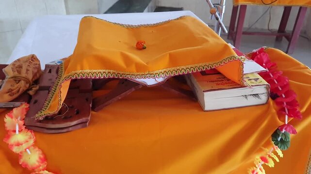 sacred hindu scripture bhagwat geeta and ramayana at temple
