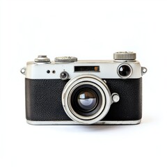 Vintage camera, silver and black, isolated on white (1)