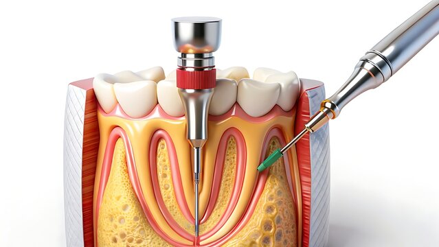 Endodontic root canal treatment process. Medically accurate tooth 3D illustration.